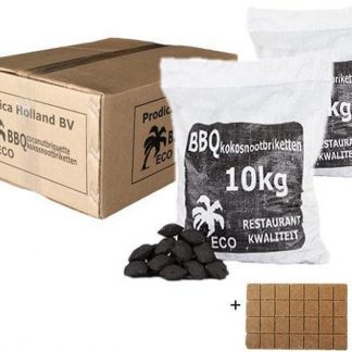 Kokosbriketten 2x10kg horeca kwaliteit + gratis aanmaakblokjes/ Cocosnoot briketten / Coconut Briquettes Prodica Holland